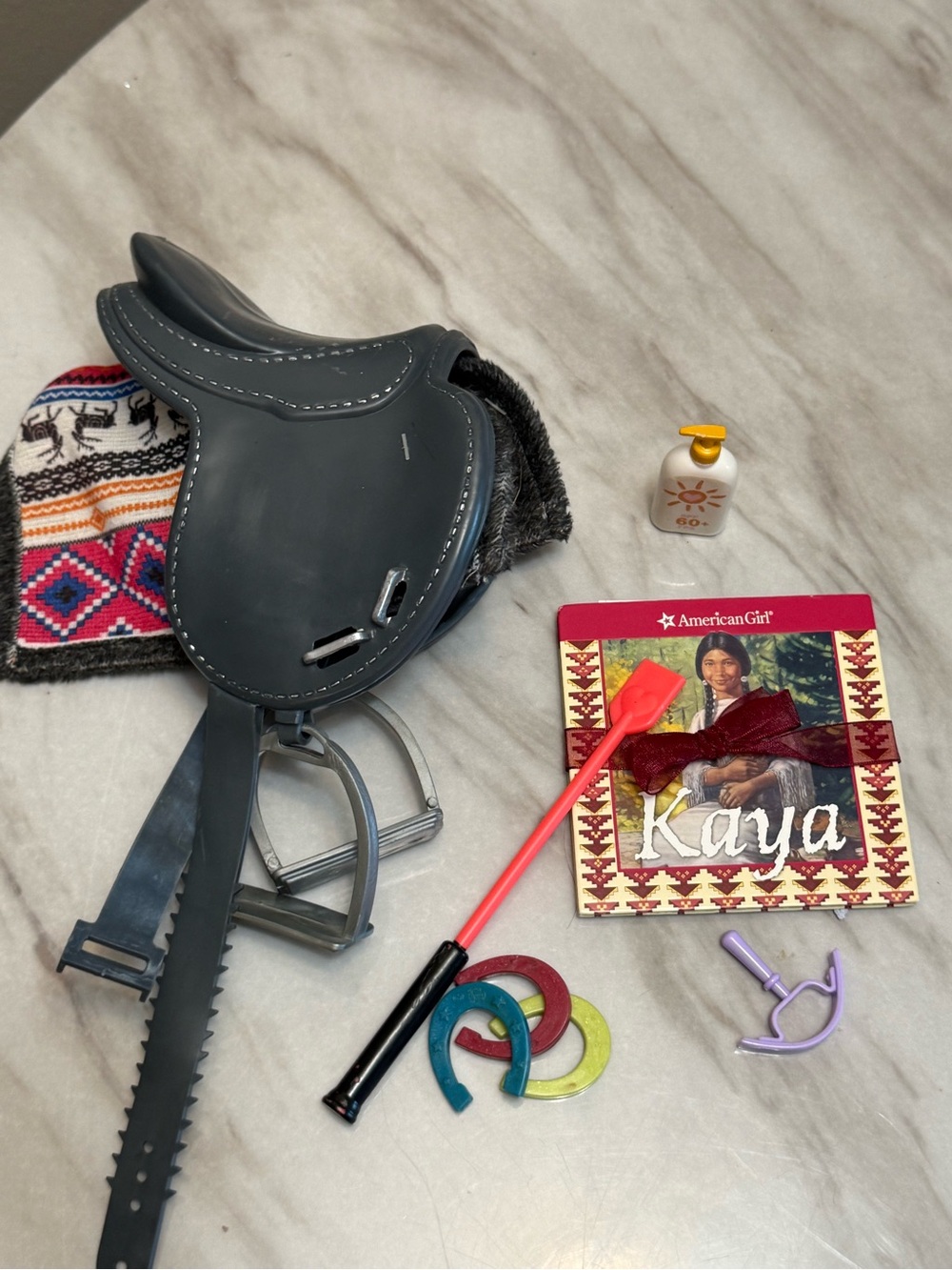 Our Generation horse back riding accessories  & mini American girl Kaya book